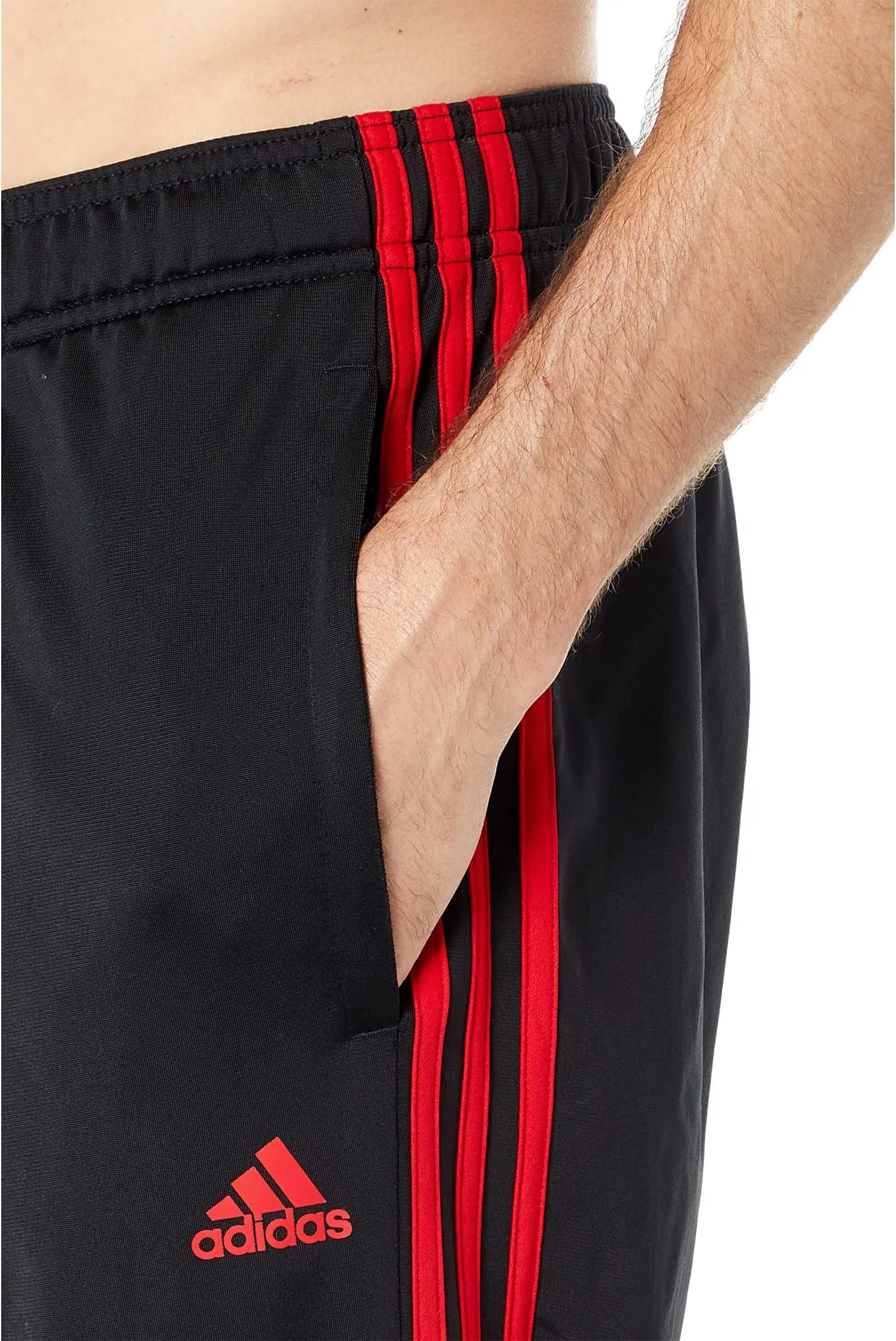 adidas Essentials 3 Stripe Knitted Open Hem Pants - Black/Scarlet 1