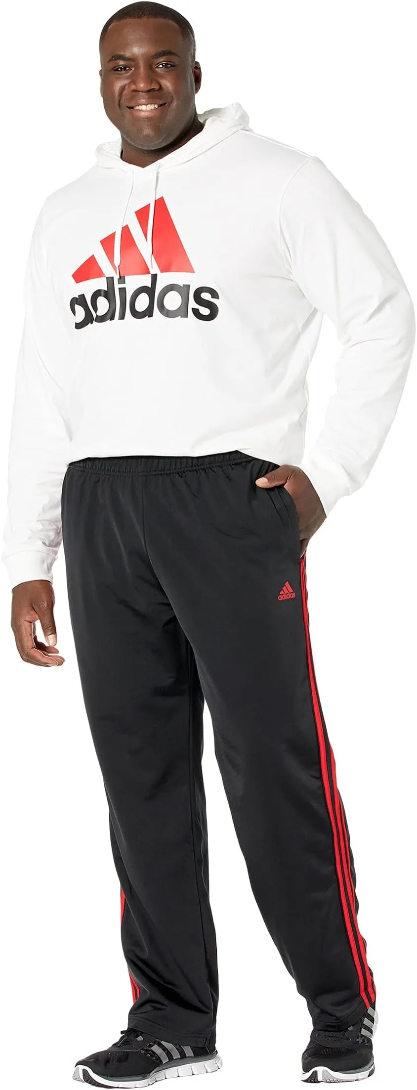 adidas Essentials 3 Stripe Knitted Open Hem Pants - Black/Scarlet 1