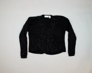 Black Beaded Foliage-Medium Christmas Sweater