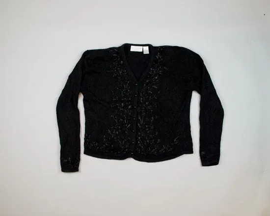 Black Beaded Foliage-Medium Christmas Sweater