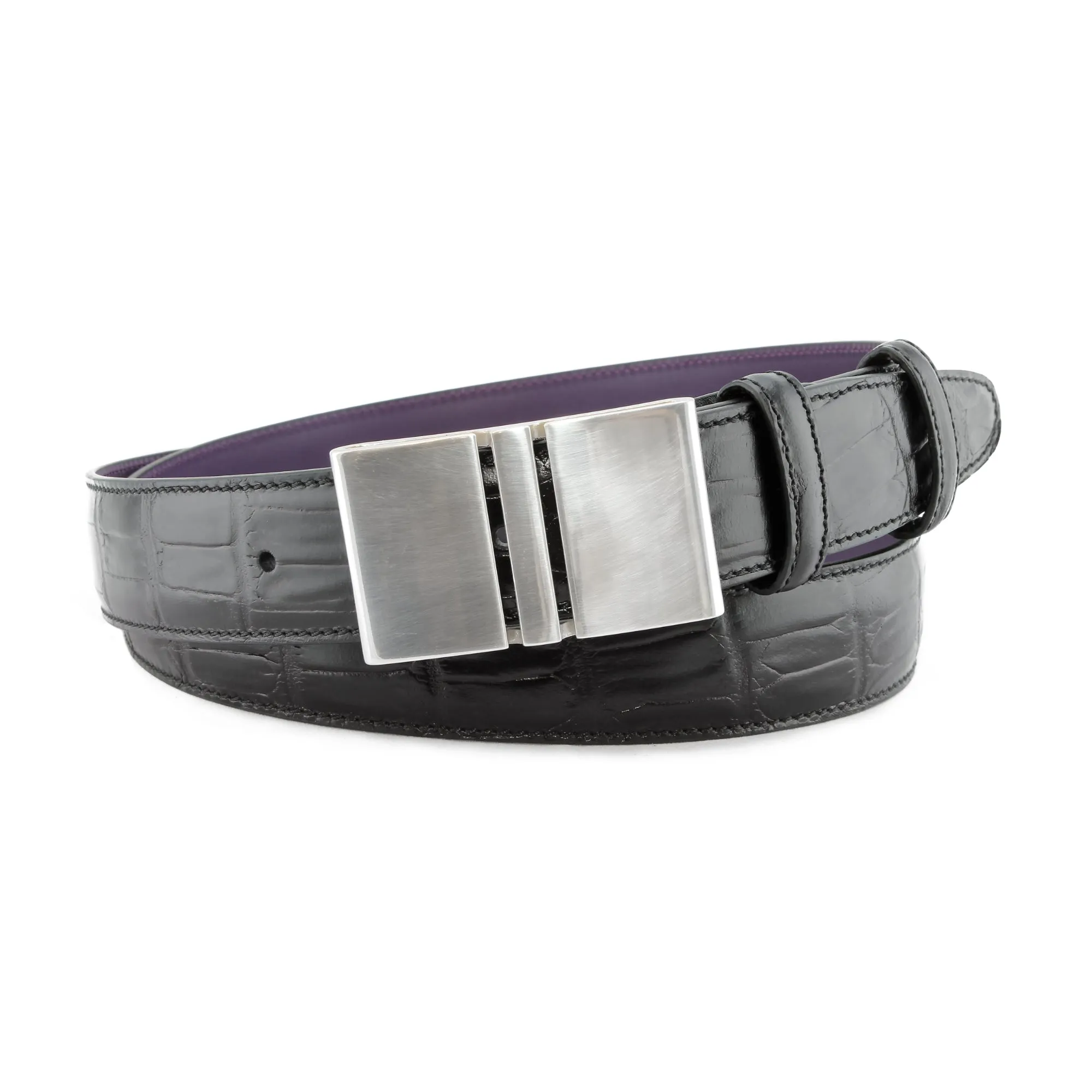 Black mock alligator tail slice plate belt