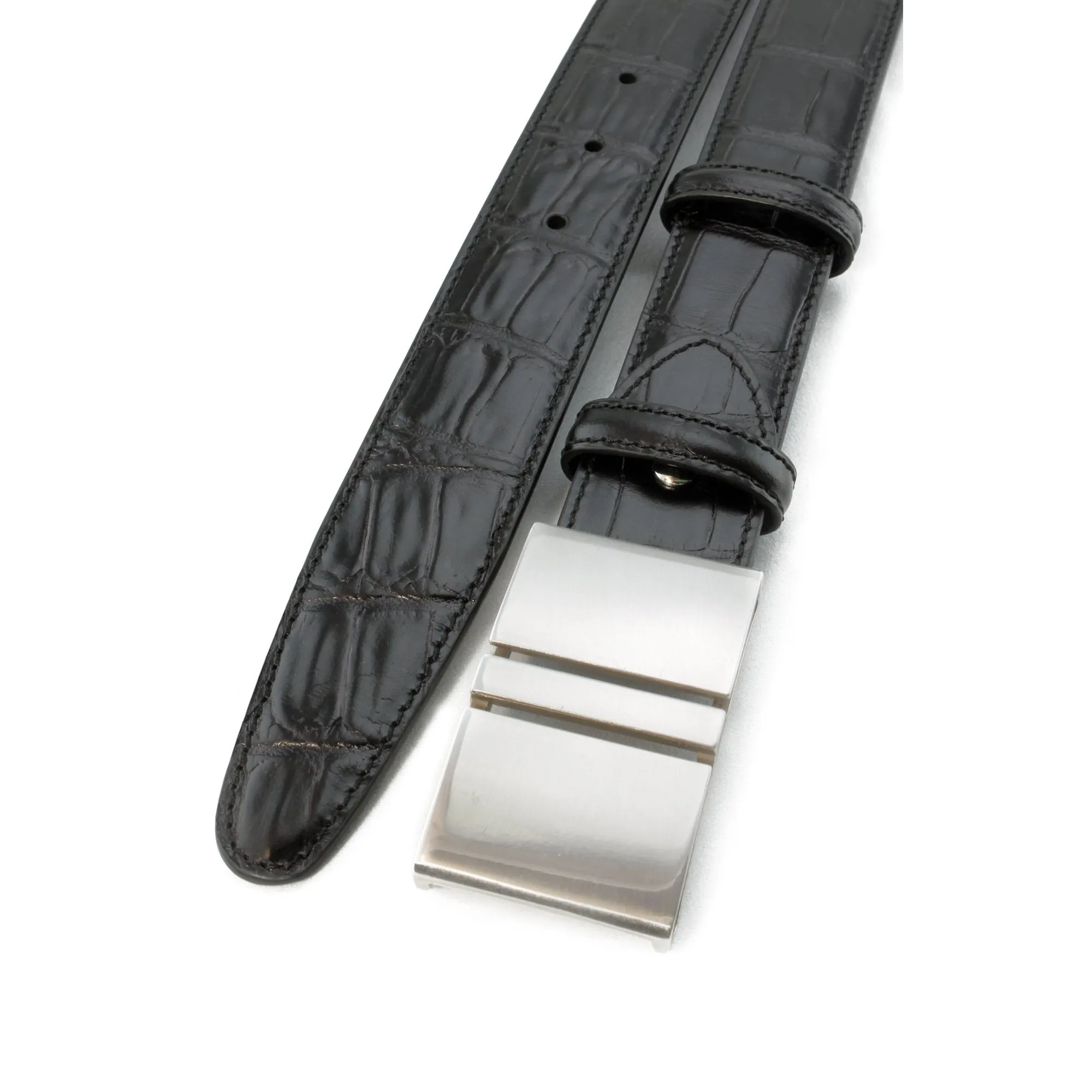 Black mock alligator tail slice plate belt