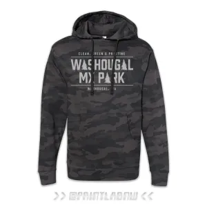 Camo Hoodies with "Clean, Green & Pristine" graphics