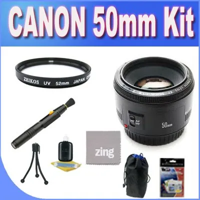 Canon EF 50mm f1.8 Standard & Medium Telephoto Lens for Canon SLR Cameras   UV Filter   Lens Pouch   Microfiber Cleaning Cloth Bundle