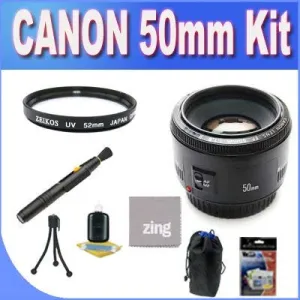 Canon EF 50mm f1.8 Standard & Medium Telephoto Lens for Canon SLR Cameras   UV Filter   Lens Pouch   Microfiber Cleaning Cloth Bundle