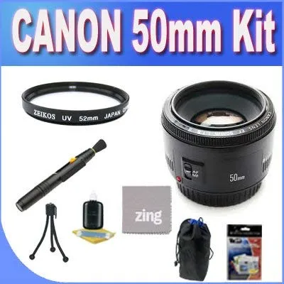 Canon EF 50mm f1.8 Standard & Medium Telephoto Lens for Canon SLR Cameras   UV Filter   Lens Pouch   Microfiber Cleaning Cloth Bundle