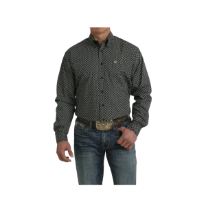 Cinch Men's Geometric Print Button Down Western Black Khaki Shirt