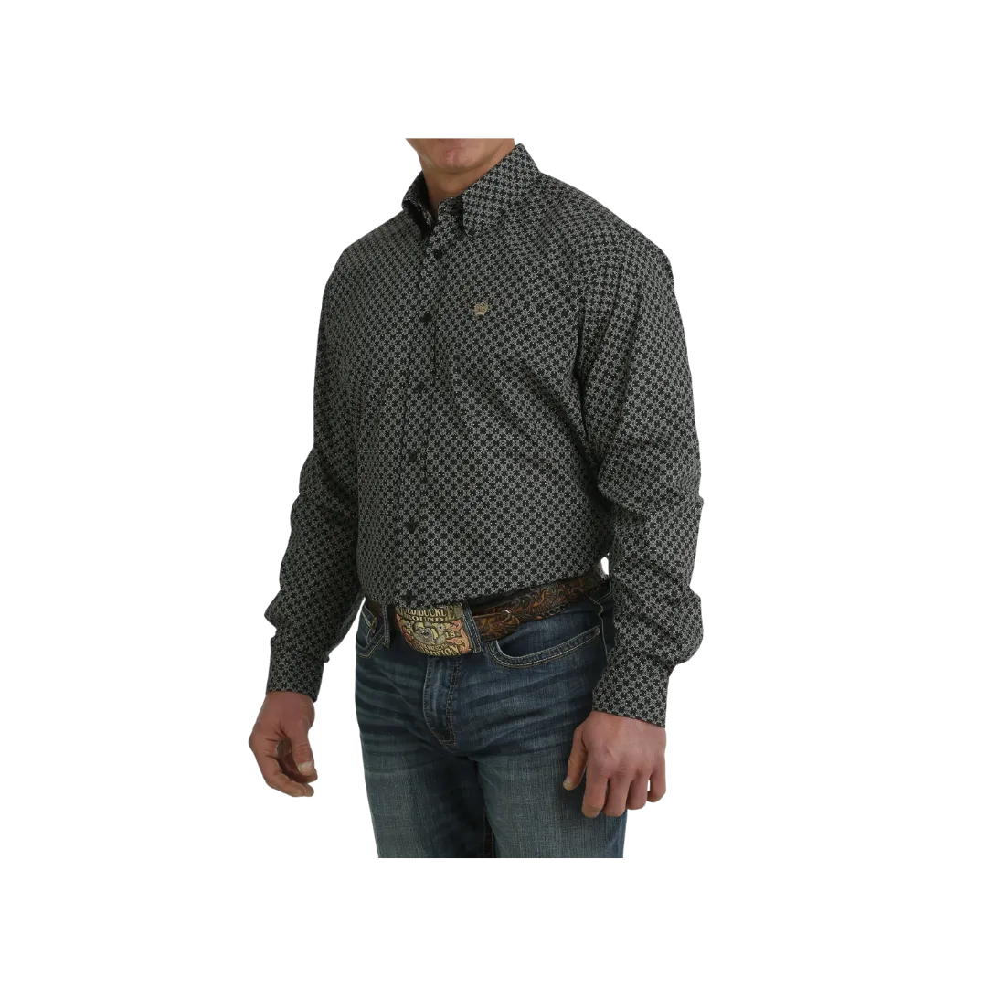 Cinch Men's Geometric Print Button Down Western Black Khaki Shirt