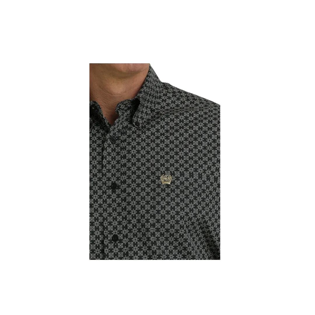 Cinch Men's Geometric Print Button Down Western Black Khaki Shirt