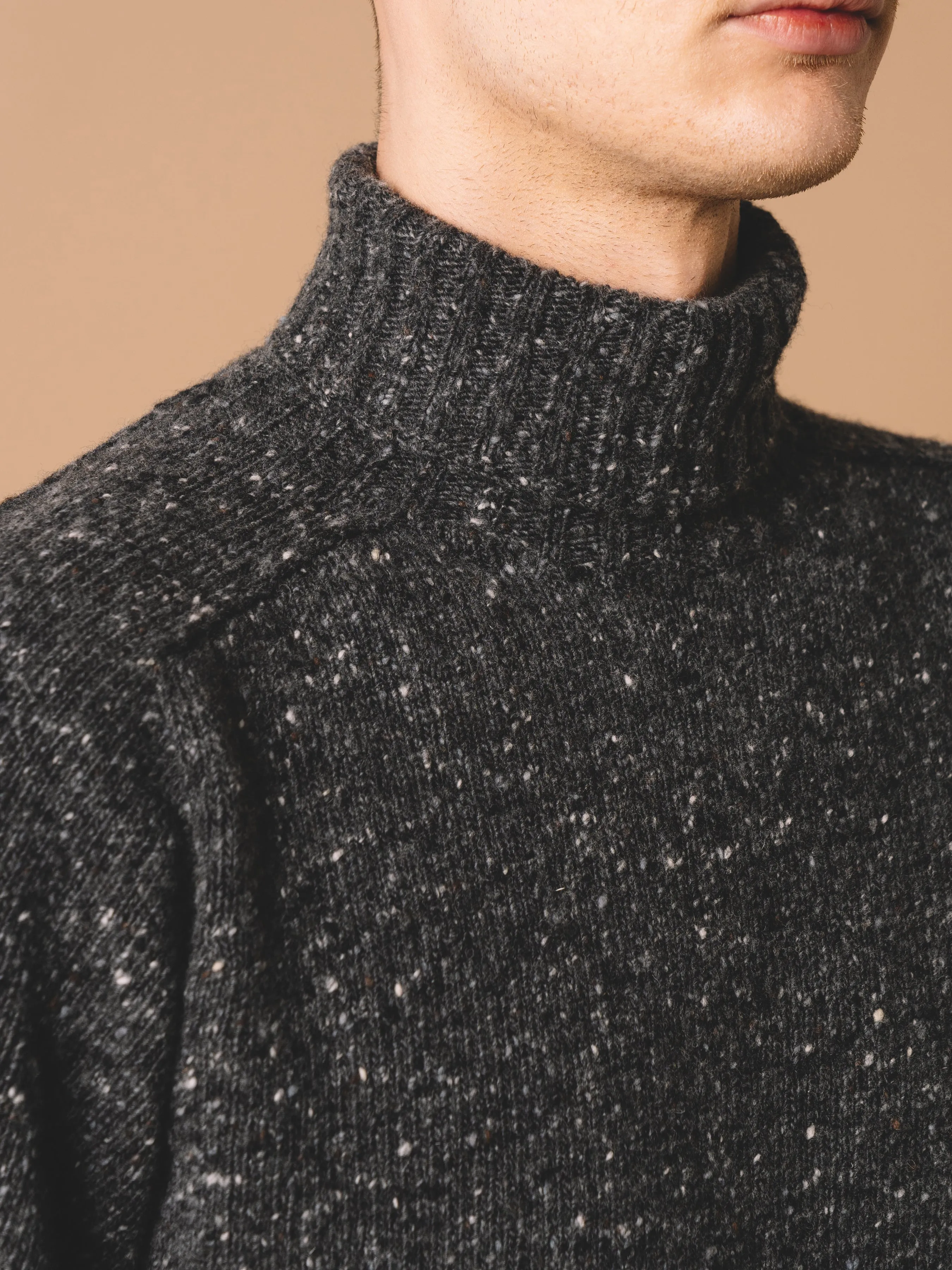 Donegal Roll Neck in Charcoal Pure Merino Wool
