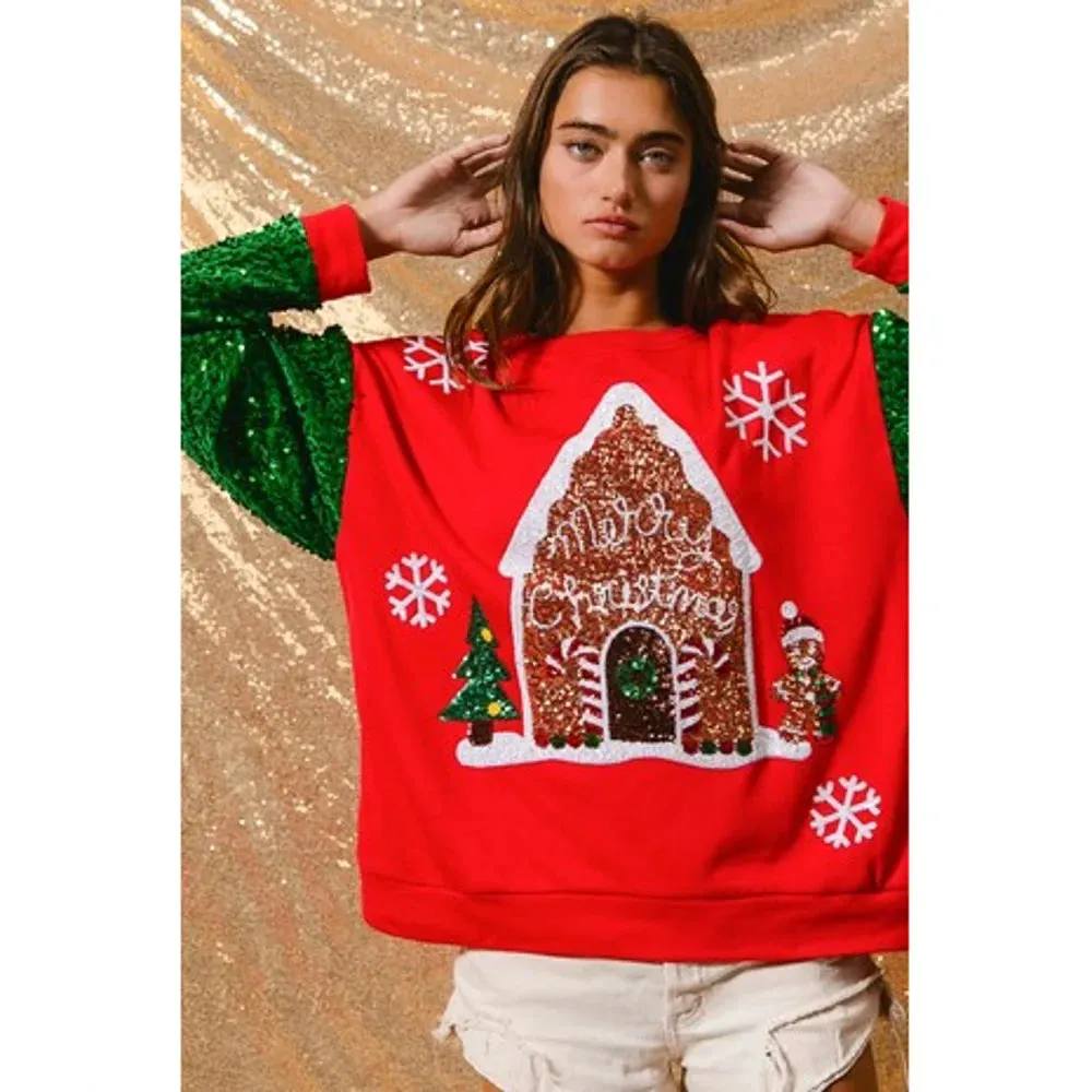 Glitter Patchwork Vintage Harajuku Slim Streetwear Christmas Hoodie