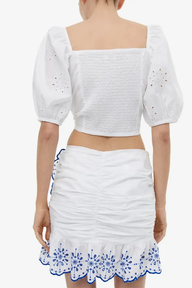H&M embroidered skirt, white