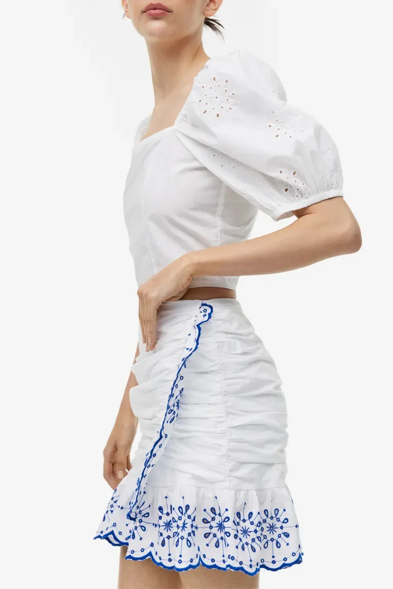 H&M embroidered skirt, white