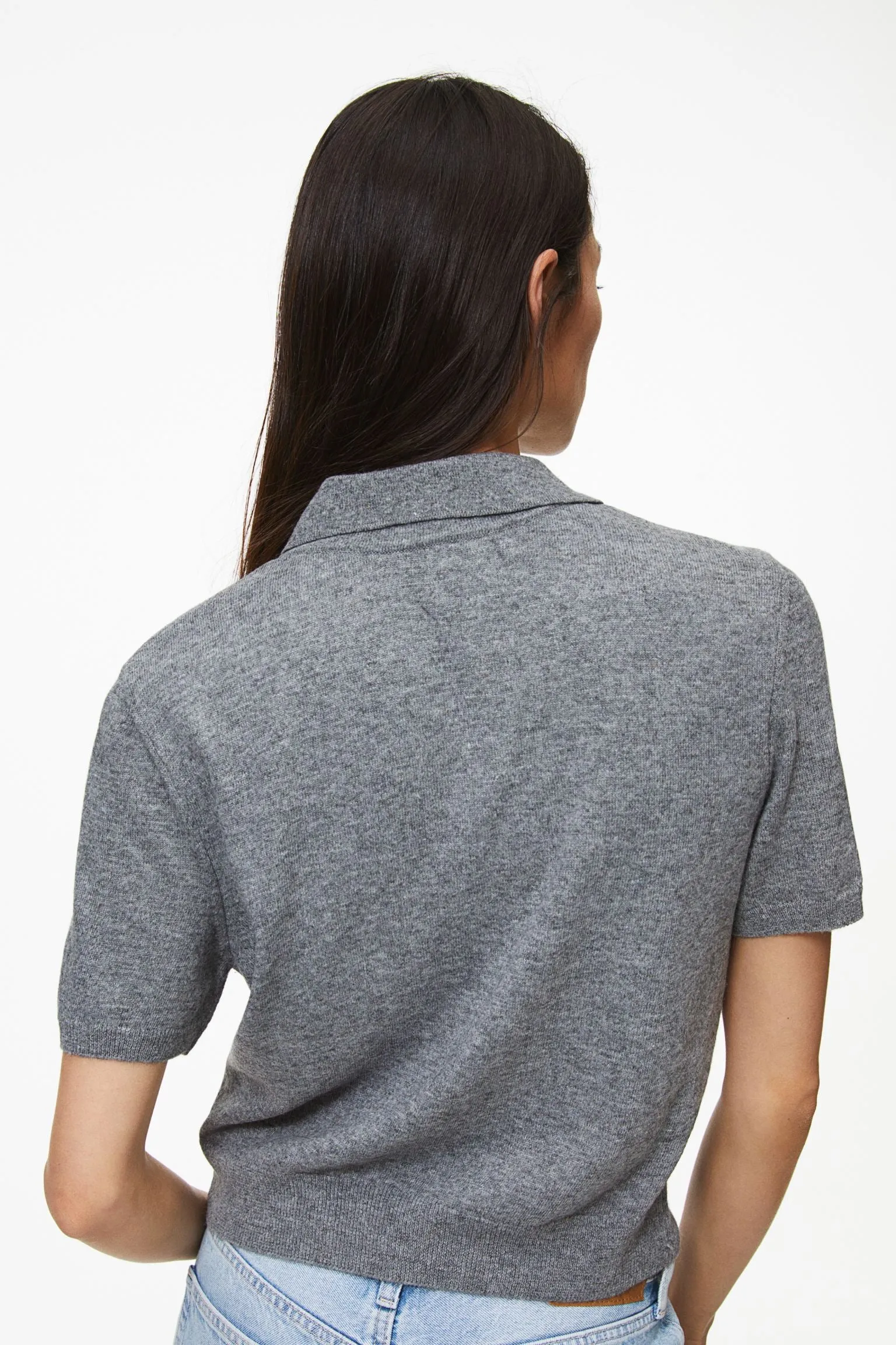 H&M Fine-knit Polo T-shirt, gray