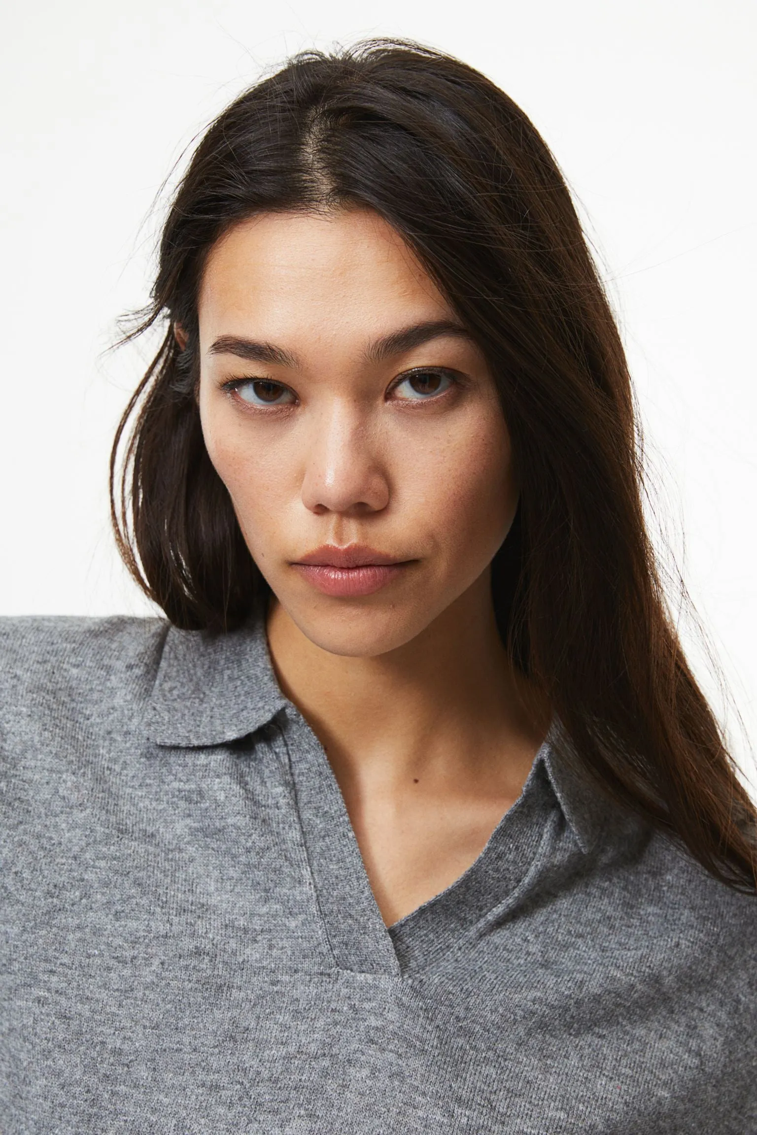 H&M Fine-knit Polo T-shirt, gray