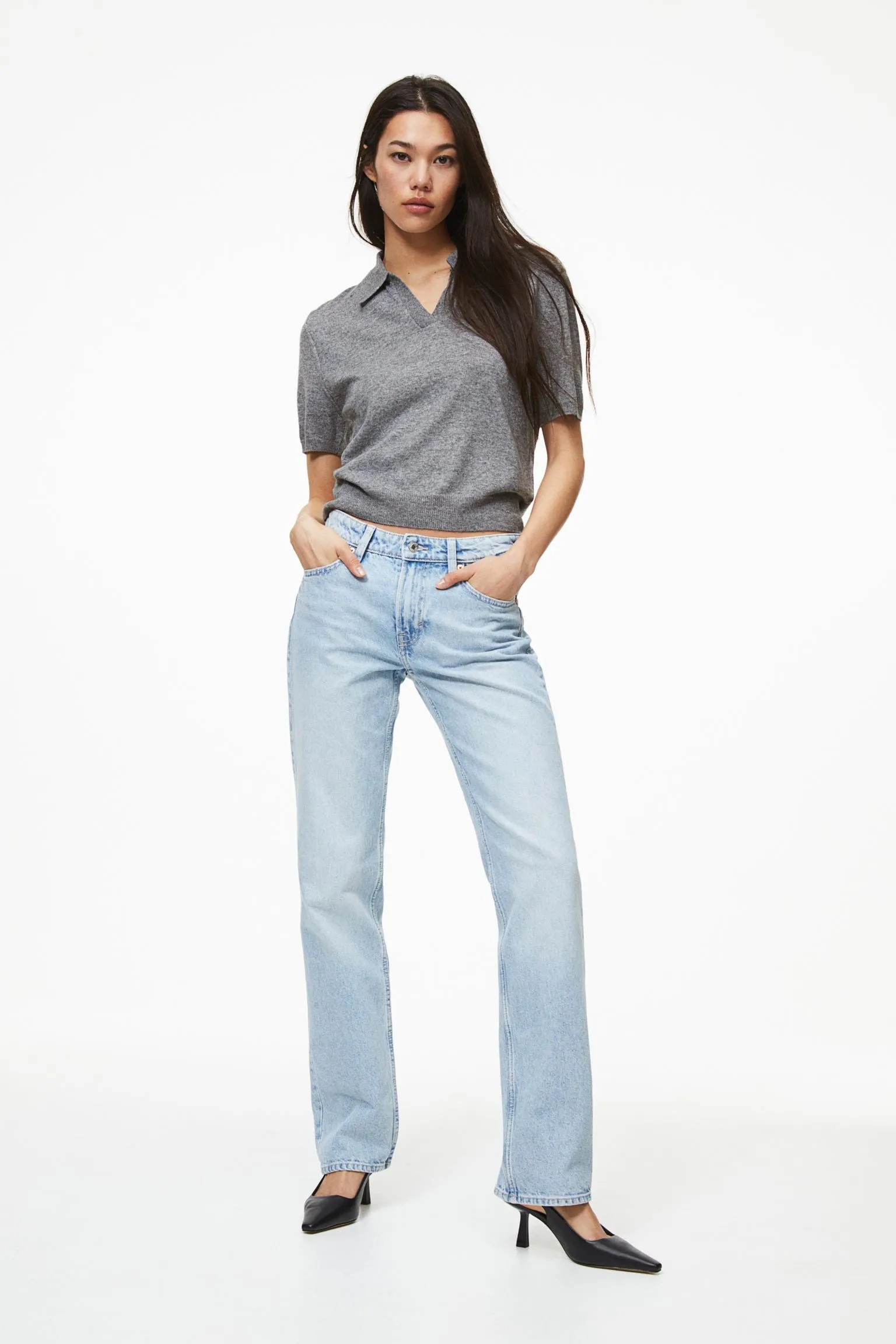 H&M Fine-knit Polo T-shirt, gray