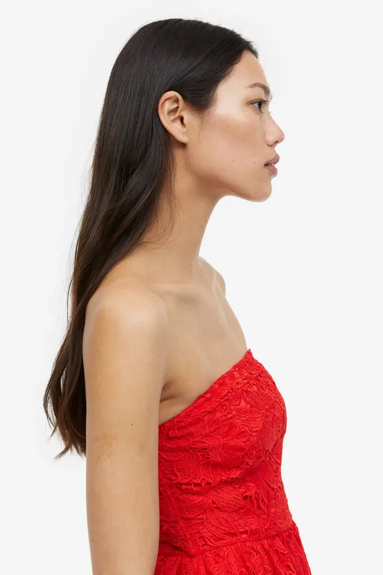 H&M lace bandeau dress, red