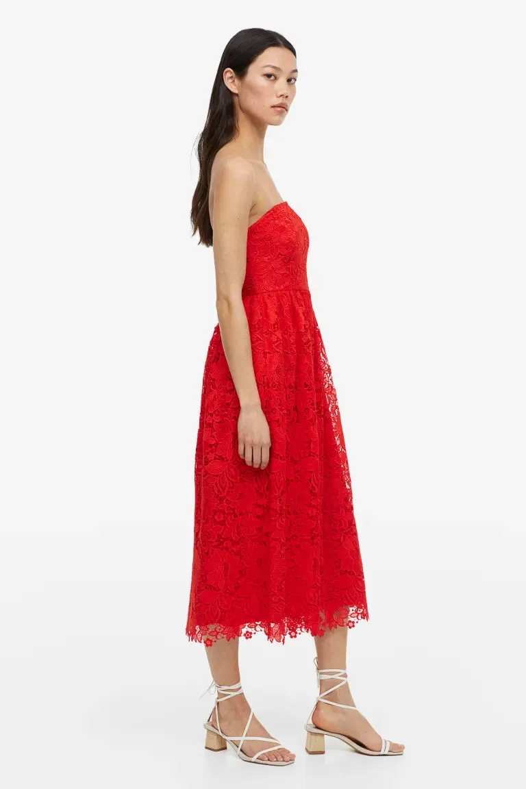 H&M lace bandeau dress, red