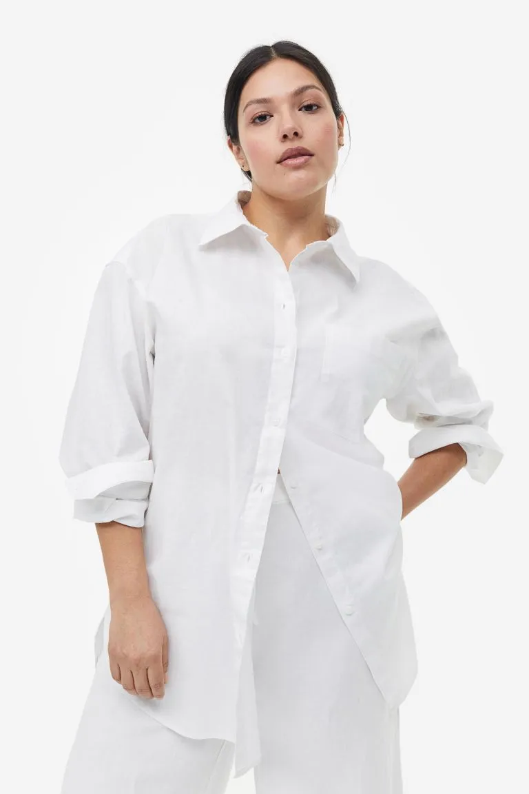 H&M Linen Blend Shirt, White