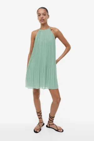 H&M pleated chiffon dress, light green
