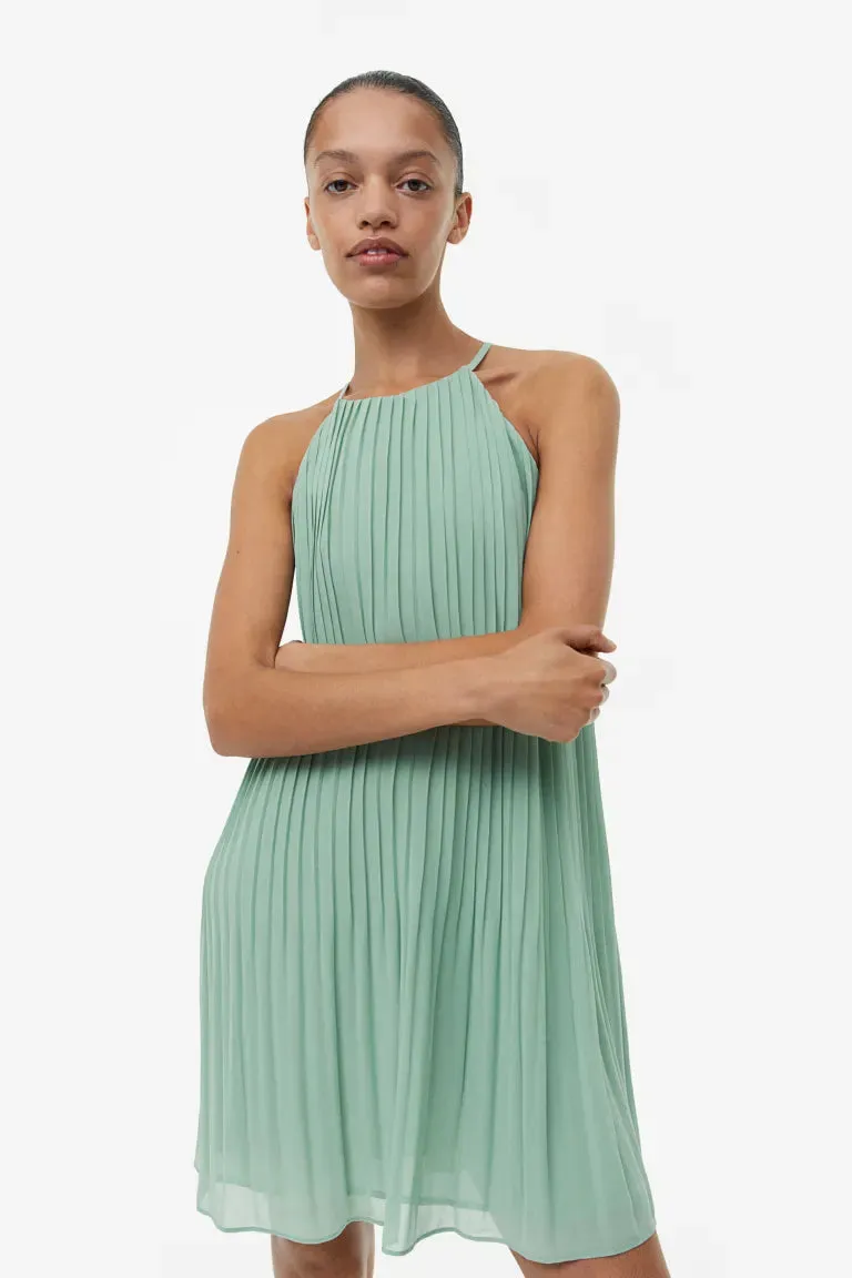 H&M pleated chiffon dress, light green