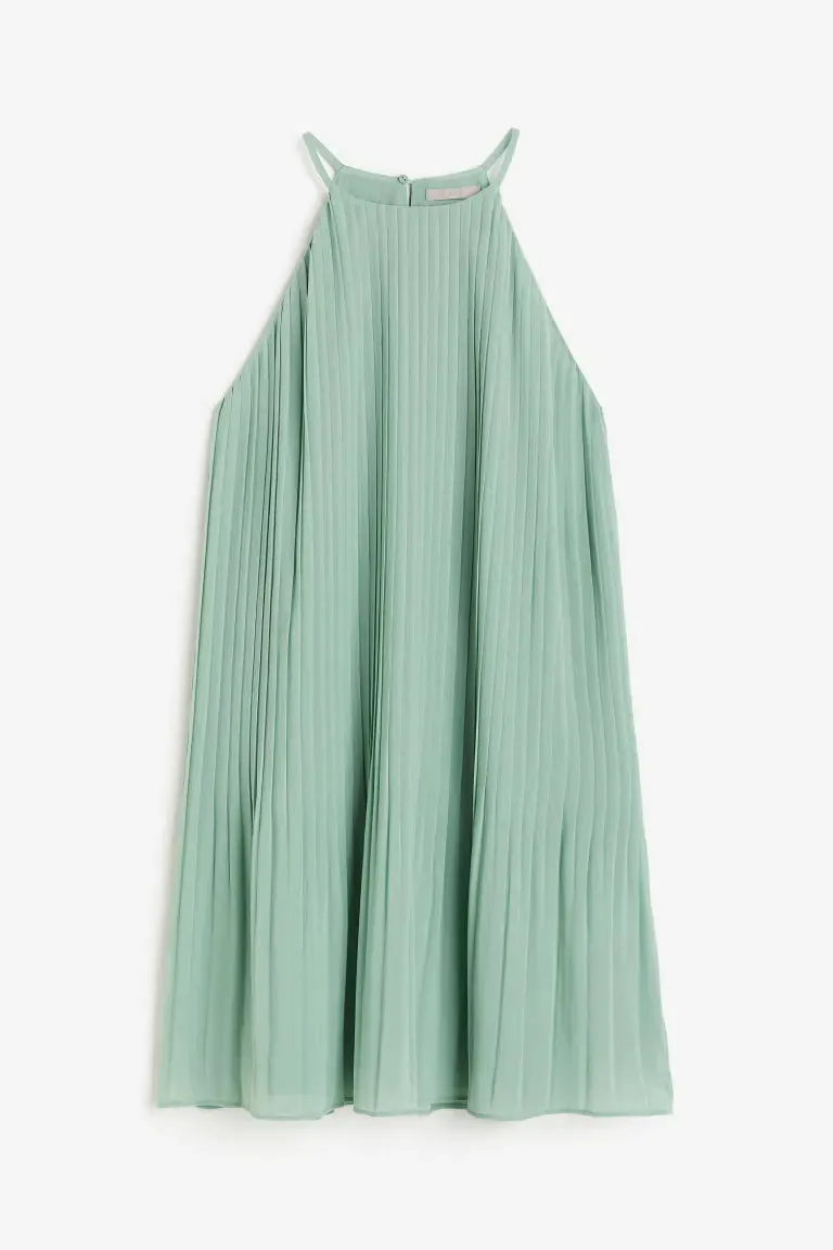 H&M pleated chiffon dress, light green