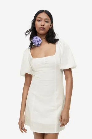 H&M puff sleeve dress, white