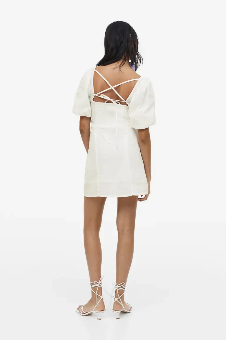 H&M puff sleeve dress, white