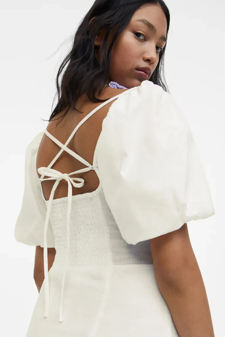 H&M puff sleeve dress, white