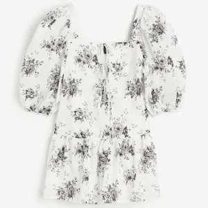H&M Puff-sleeved Poplin dress, white