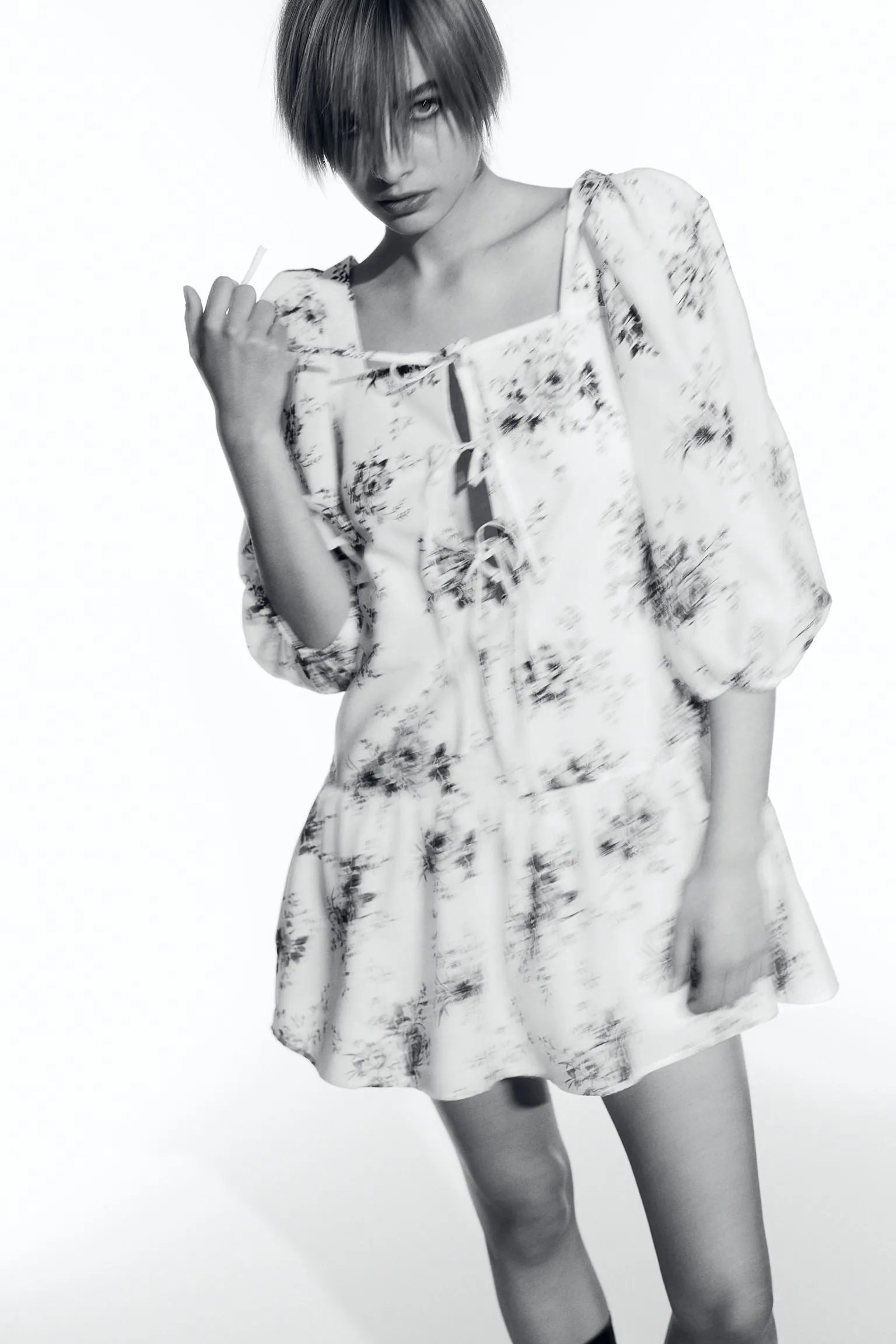 H&M Puff-sleeved Poplin dress, white