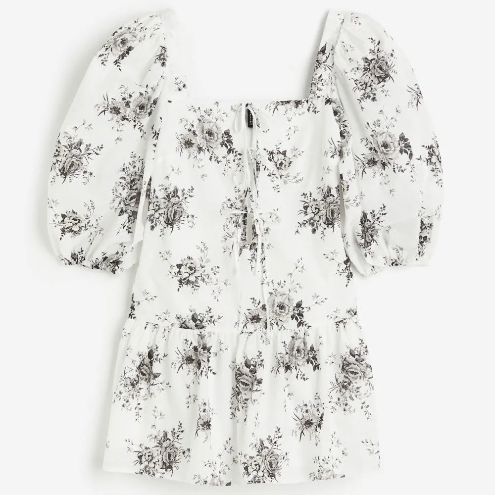 H&M Puff-sleeved Poplin dress, white