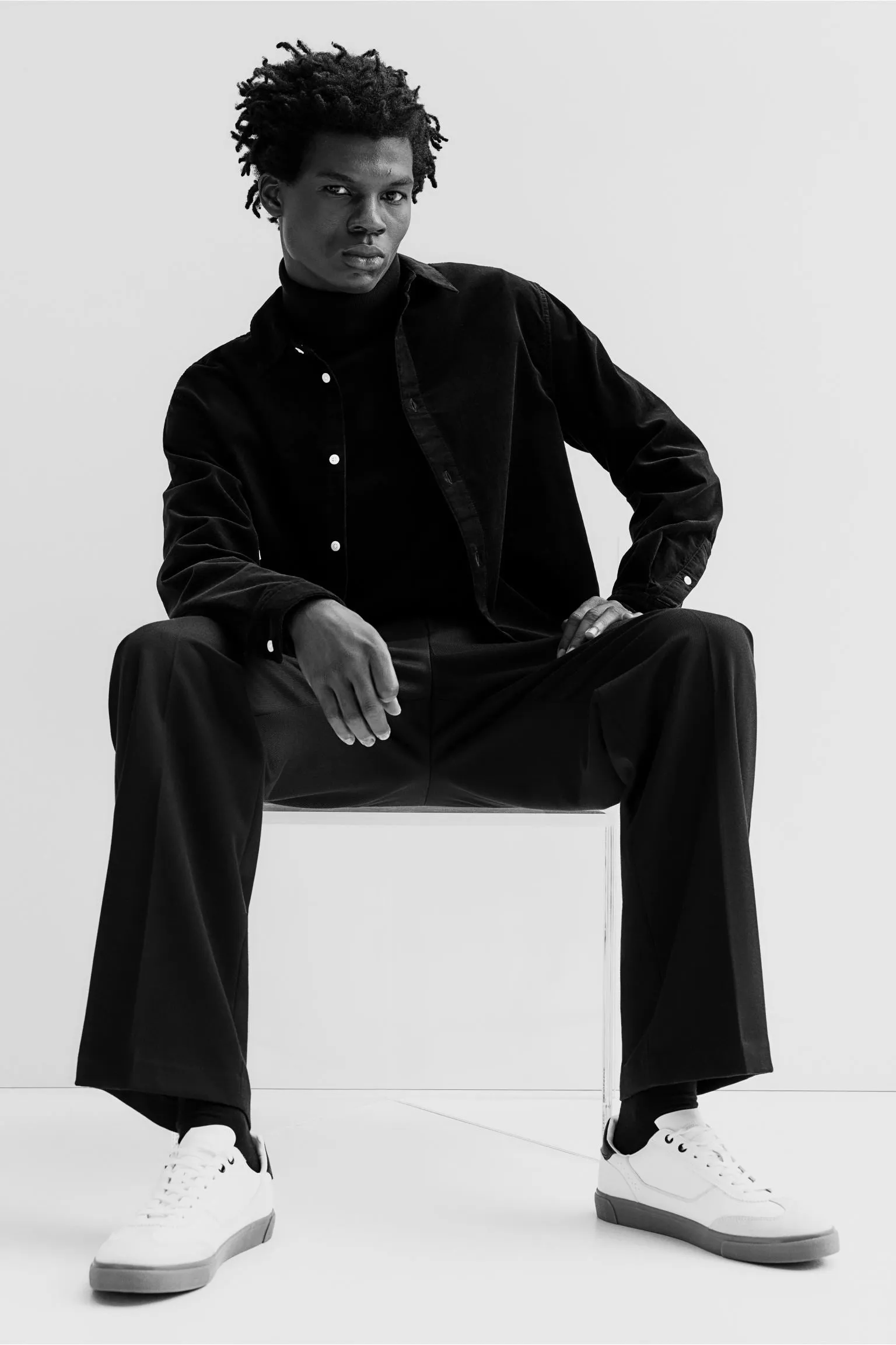 H&M Regular Fit Corduroy Shirt, black