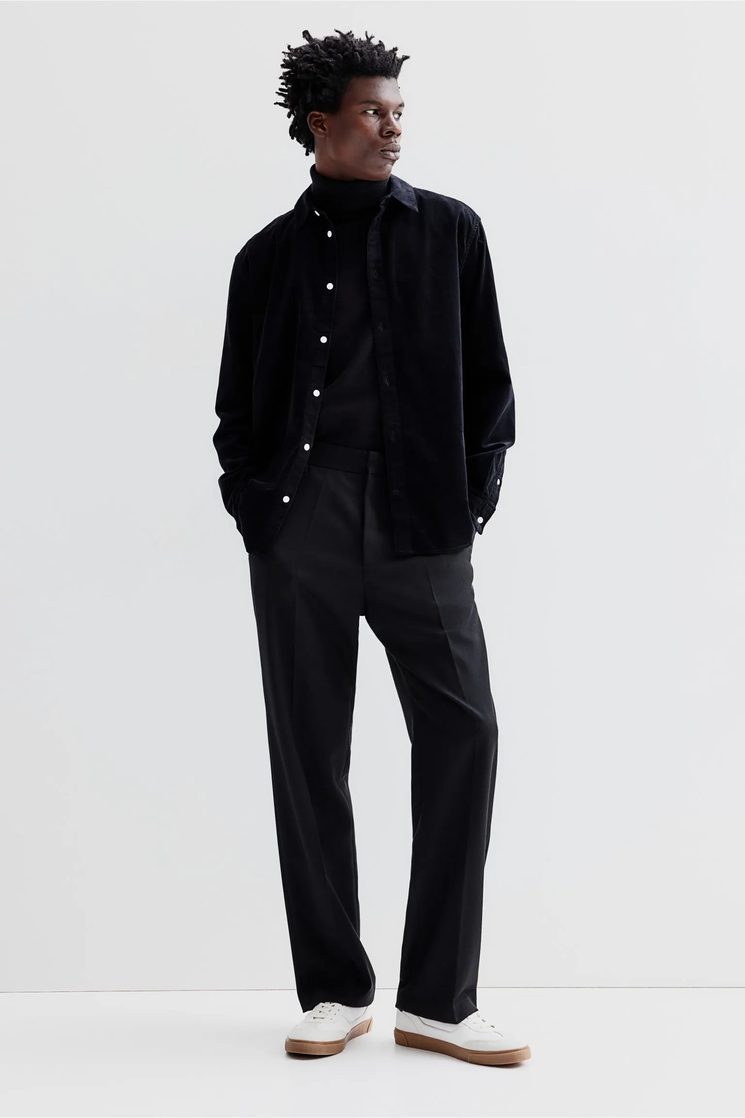 H&M Regular Fit Corduroy Shirt, black