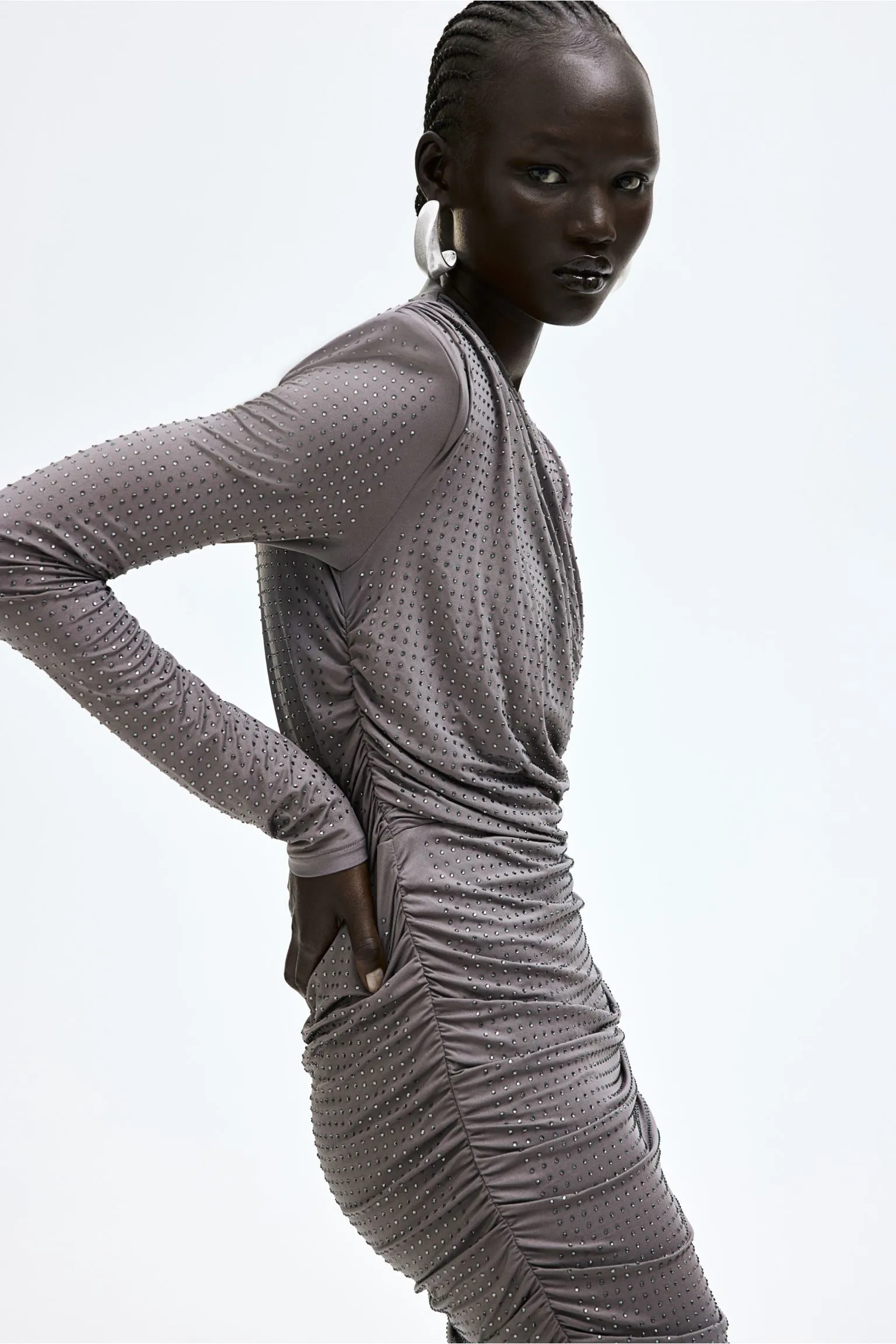 H&M Rhinestone-embellished dress, gray