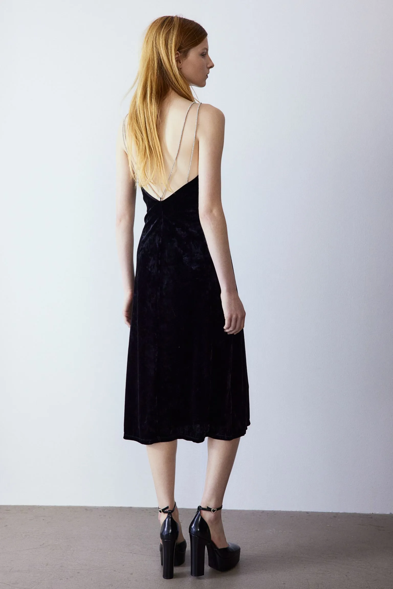 H&M Rhinestone-strap Velor dress, black
