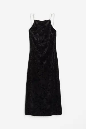 H&M Rhinestone-strap Velor dress, black