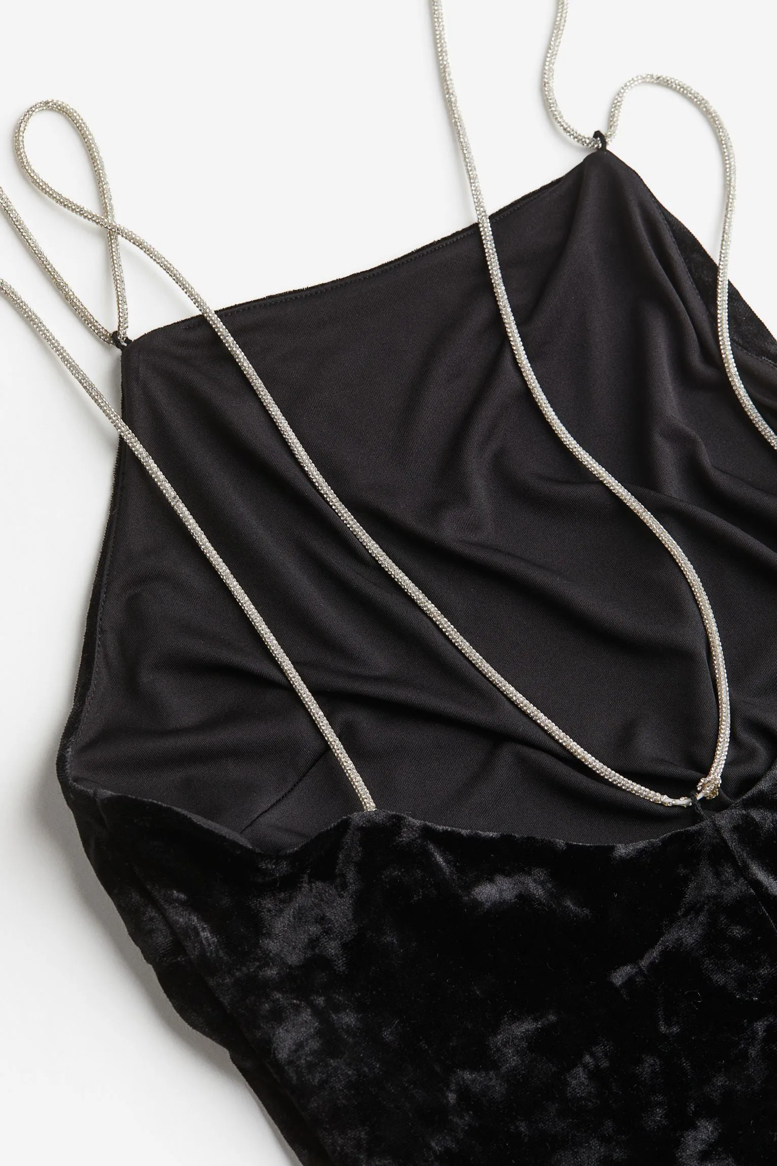 H&M Rhinestone-strap Velor dress, black