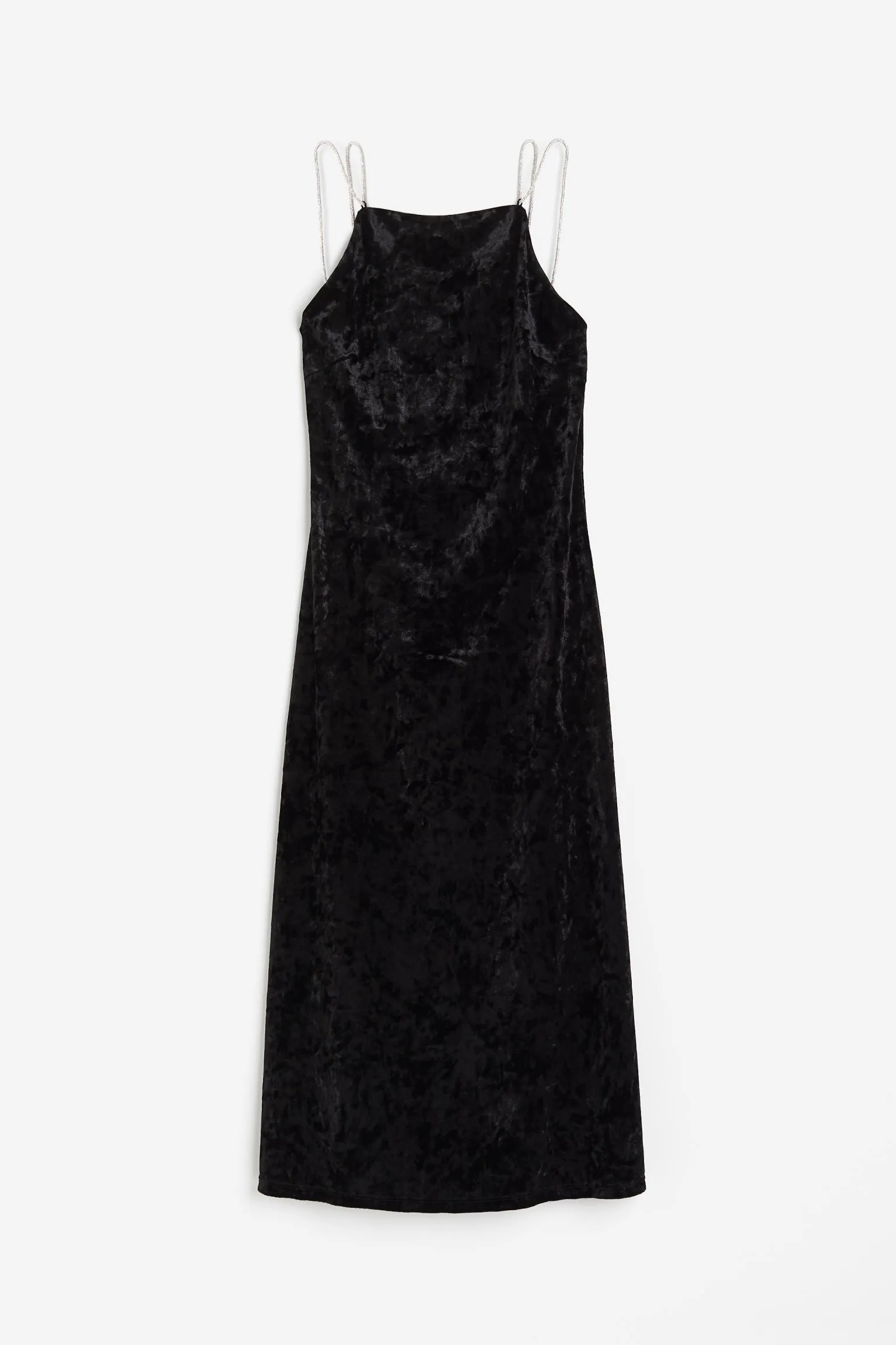 H&M Rhinestone-strap Velor dress, black
