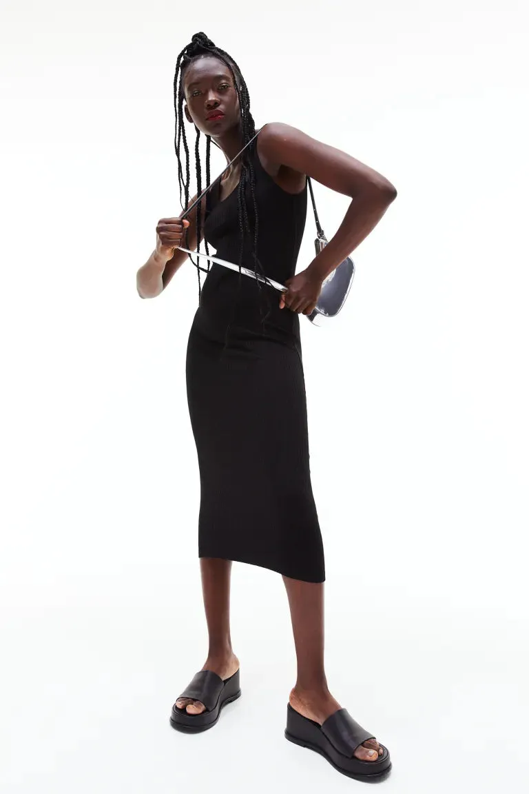 H&M ribbed bodycon dress, black