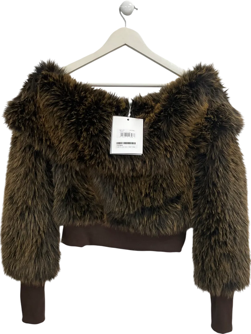 Jaded London Brown Chunky Faux Fur Off The Shoulder Jumper UK S/M