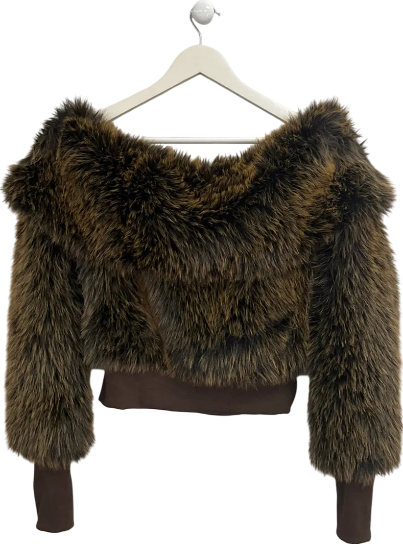 Jaded London Brown Chunky Faux Fur Off The Shoulder Jumper UK S/M