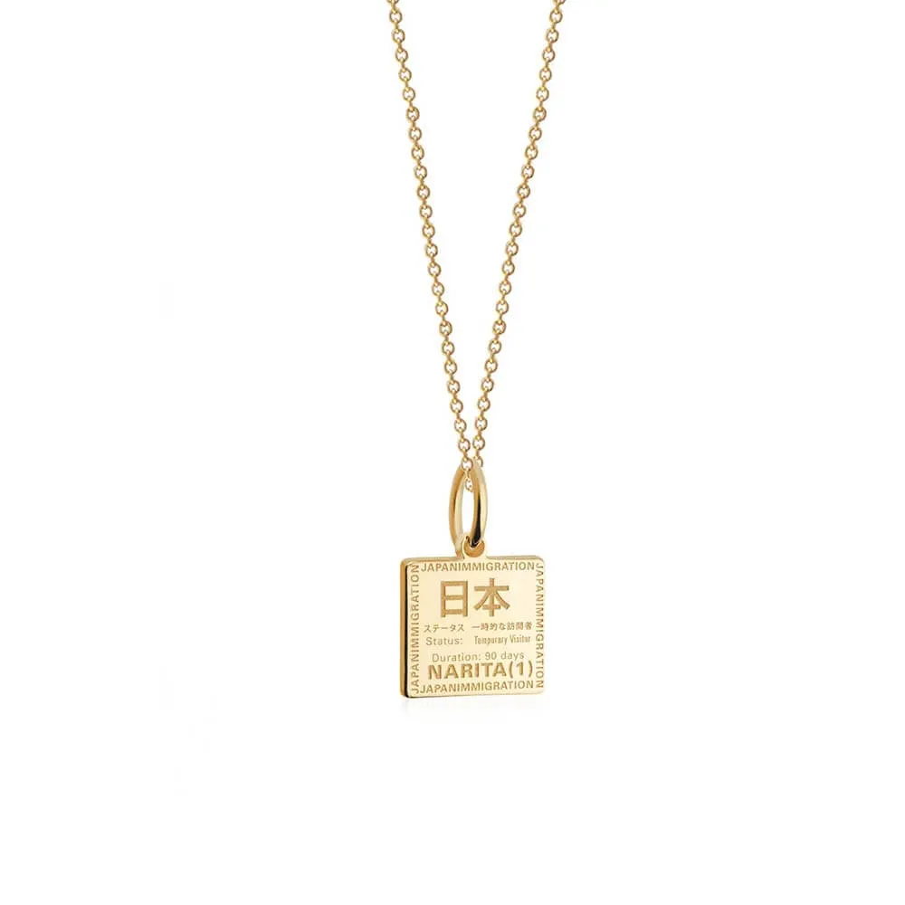 Japan Passport Stamp Charm Solid Gold Mini