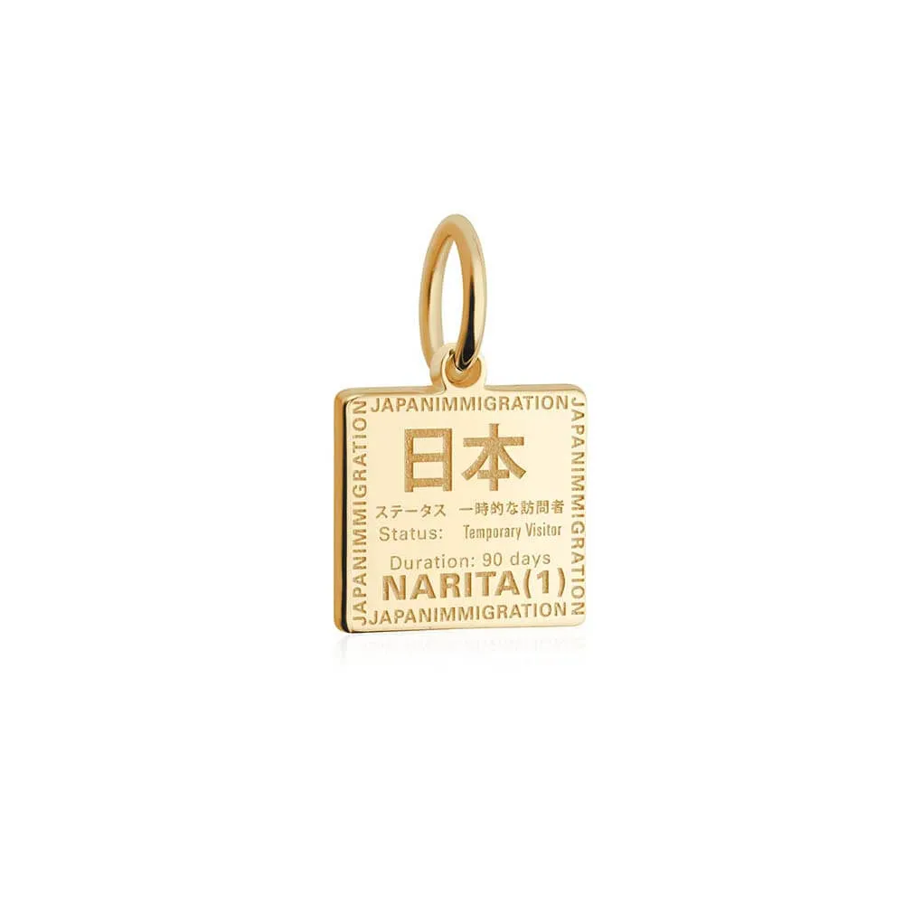 Japan Passport Stamp Charm Solid Gold Mini
