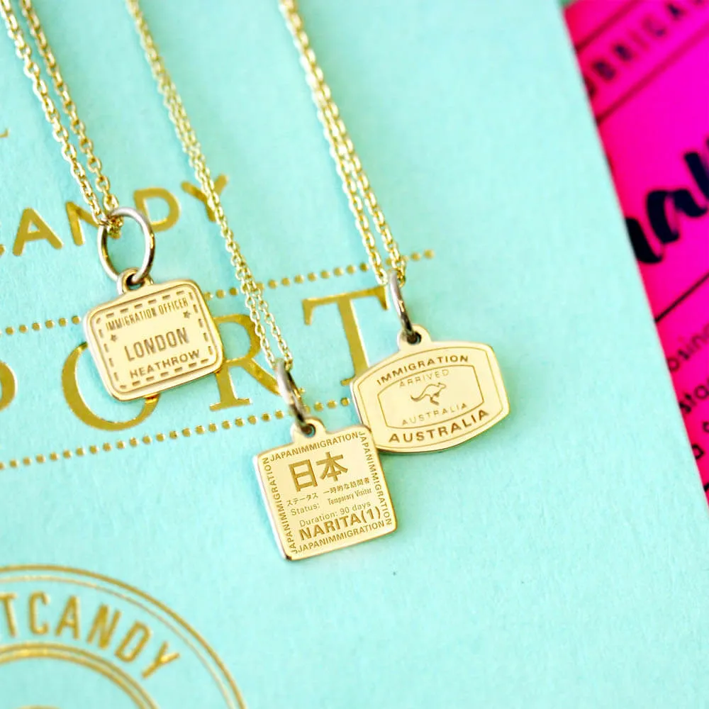 Japan Passport Stamp Charm Solid Gold Mini