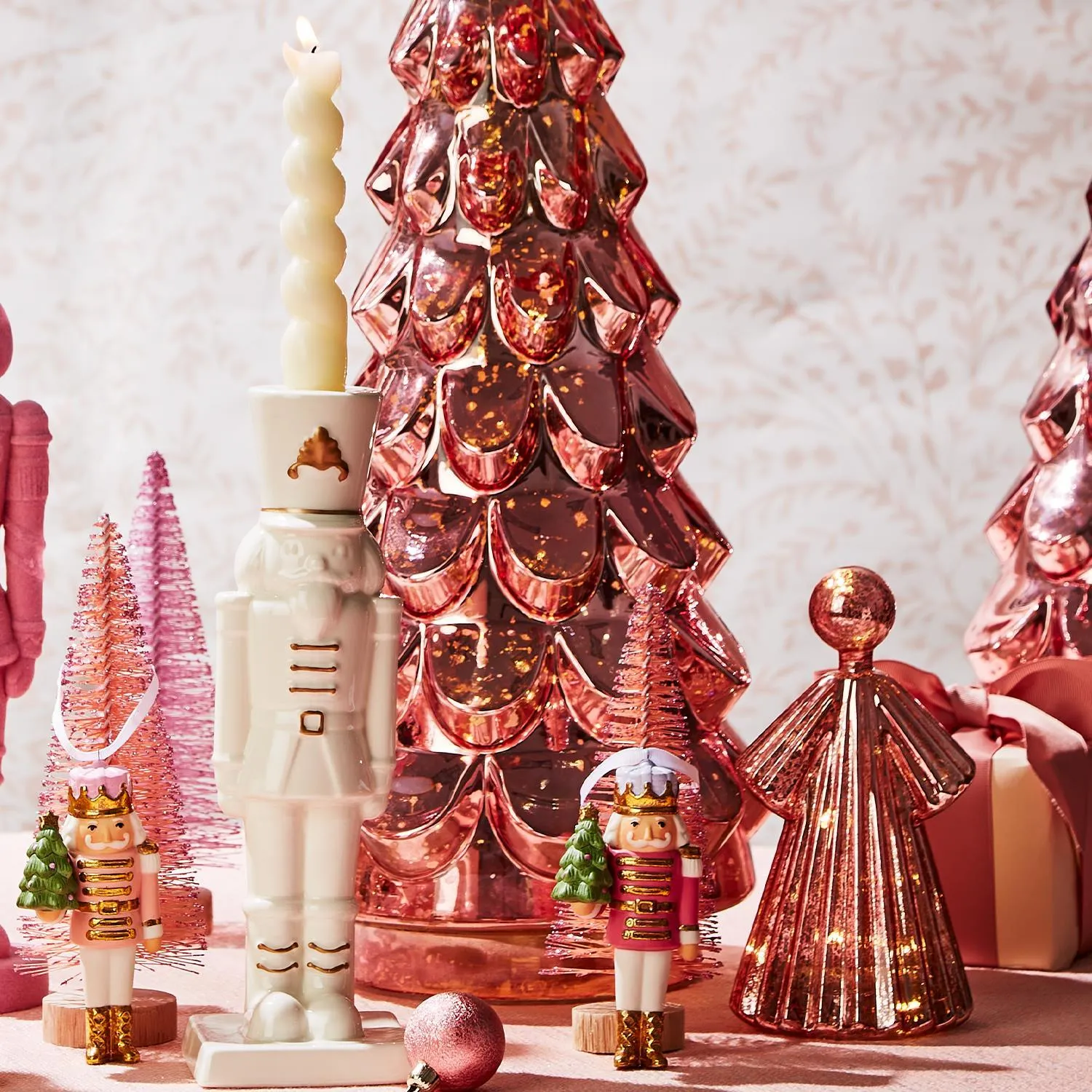 LARGE PINK MERCURY GLASS FINISH LIGHT-UP CHRISTMAS TREES