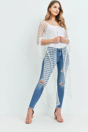 Long crocheted open cardigan