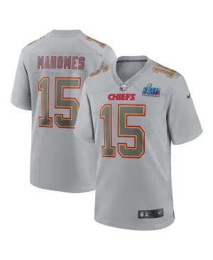 Men's Patrick Mahomes Kansas City Chiefs Super Bowl LVII Gray T Shirt With Atmosphere Patch Fashion Game Jersey Nike
