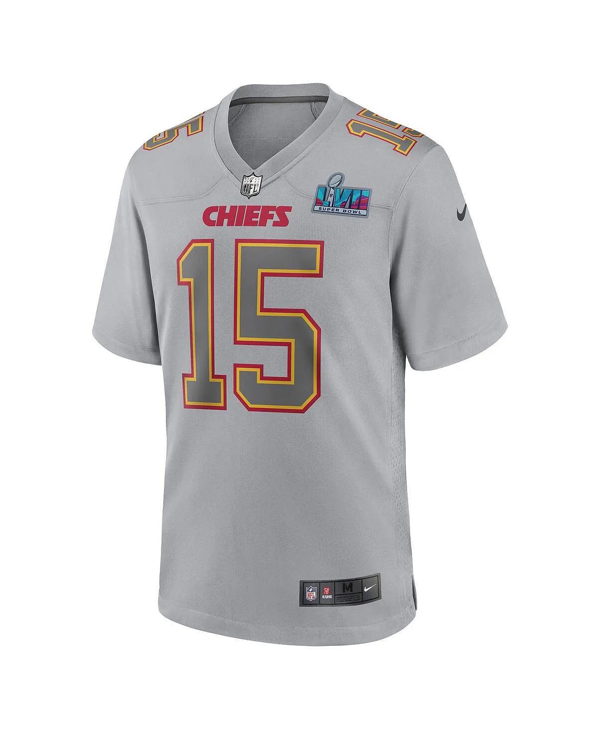 Men's Patrick Mahomes Kansas City Chiefs Super Bowl LVII Gray T Shirt With Atmosphere Patch Fashion Game Jersey Nike