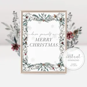 Merry Christmas Sign Printable, Winter Woodland Holiday Decor, INSTANT DOWNLOAD FB100